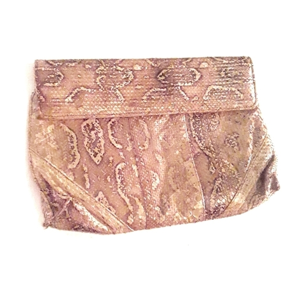 Ronora Genuine Leather Faux Snakeskin Clutch - Picture 1 of 12